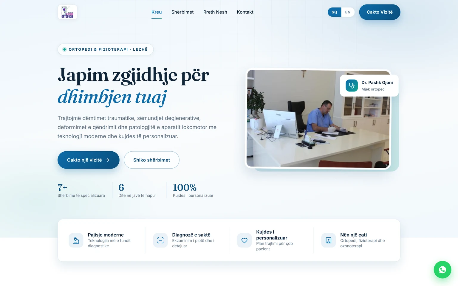 Faqe interneti dygjuhëshe për Studio Ortopedike Dr. Pashk Gjoni në Lezhë, ndërtuar nga Star Digital